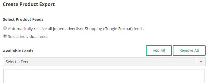 CJ Feeds: Use the drop down to select feeds from your joined merchants